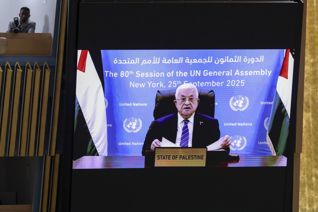 President of the State of Palestine Mahmoud Abbas speaks via video conference during the General Debate of the 80th session of the UN General Assembly on Thursday. Photo: EPA