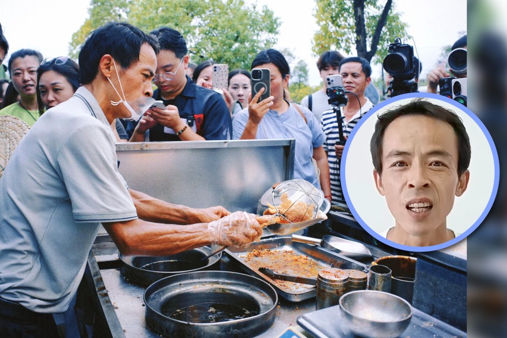 A popular street vendor in China who has a unique rapport with his customers has become an online hit. Photo: SCMP composite/Douyin