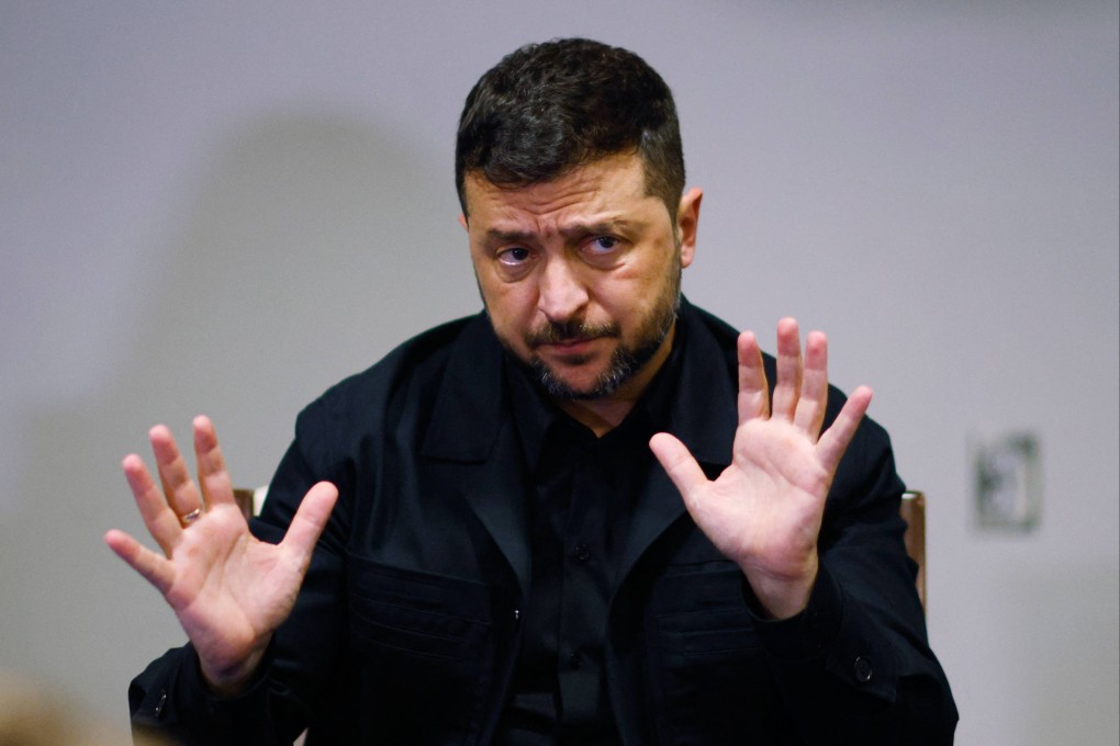 Ukraine’s President Volodymyr Zelensky speaks during a press briefing on the sidelines of the UN General Assembly in New York on Tuesday. Photo: AFP