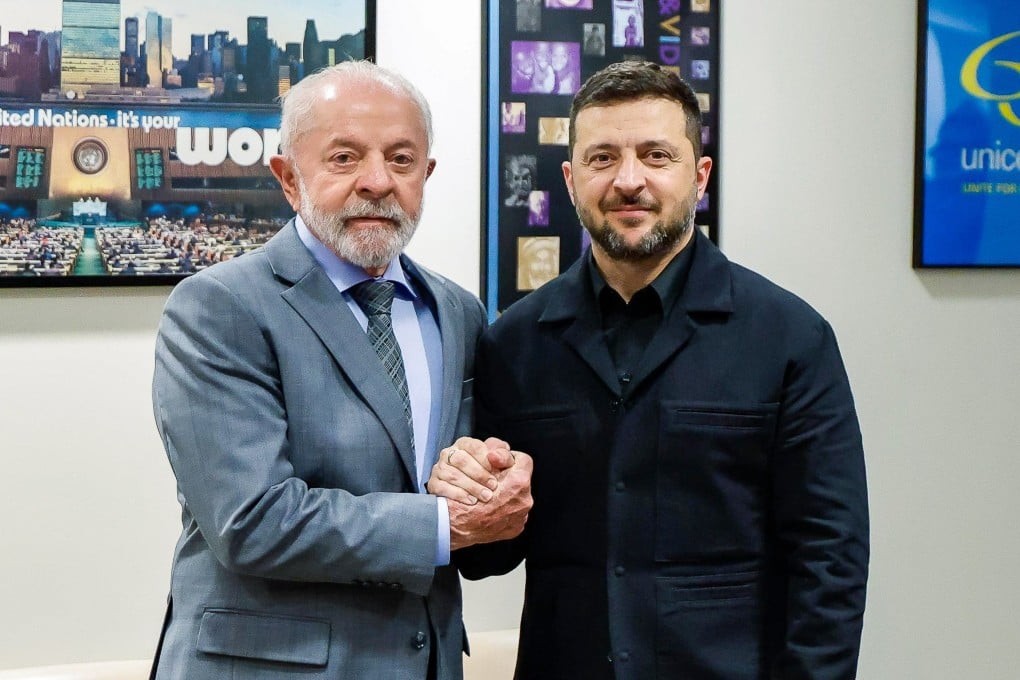 Brazilian President Luiz Inácio Lula da Silva (left) meets Ukrainian leader Volodymyr Zelensky at the UN headquarters in New York on Wednesday. Photo: Handout