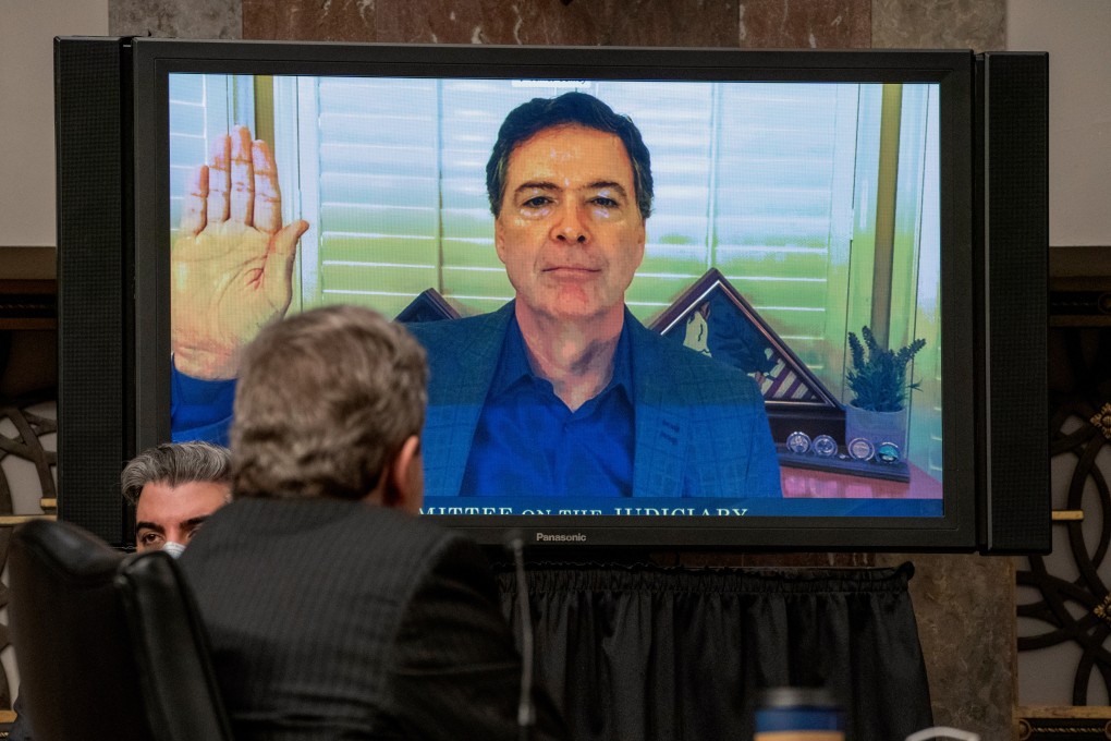 Former FBI director James Comey is sworn via videoconference before testifying during a Senate Judiciary Committee hearing on Capitol Hill in  September 2020. Photo: AP