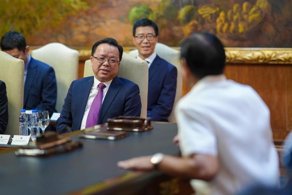 Chinese ambassador Huang Xilian (left) makes his farewell call on Philippine President Ferdinand Marcos Jnr, after nearly six years in the role. Photo: Handout