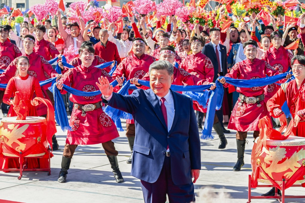 Xi Jinping visited the region to mark the 70th anniversary of the foundation of the Xinjiang Uygur autonomous region. Photo: Xinhua