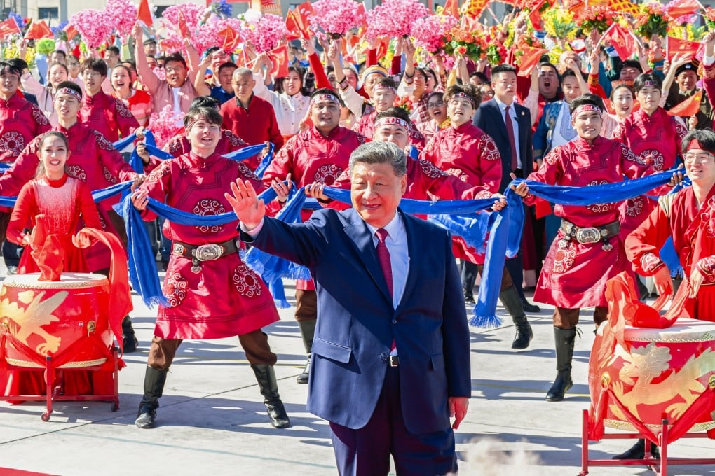 Xi Jinping visited the region to mark the 70th anniversary of the foundation of the Xinjiang Uygur autonomous region. Photo: Xinhua