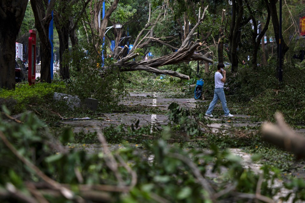 In Yangjiang, Guangdong province, fallen trees and debris are among damage from Super Typhoon Ragasa visible on Thursday. Photo: EPA