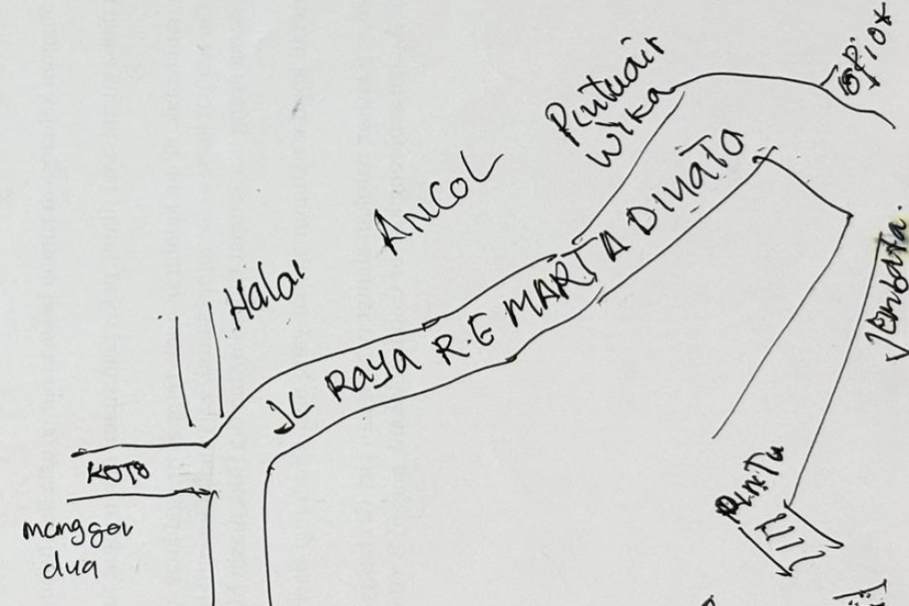 The map that Ani Anggraeni drew of her hometown. Photo: Handout
