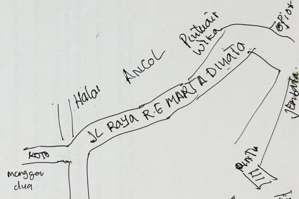 The map that Ani Anggraeni drew of her hometown. Photo: Handout