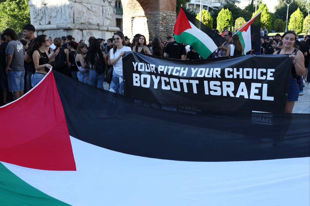 Fans of Greek club PAOK protesting against Israeli club Maccabi Tel Aviv during a Europa League match on Wednesday. Photo: Reuters