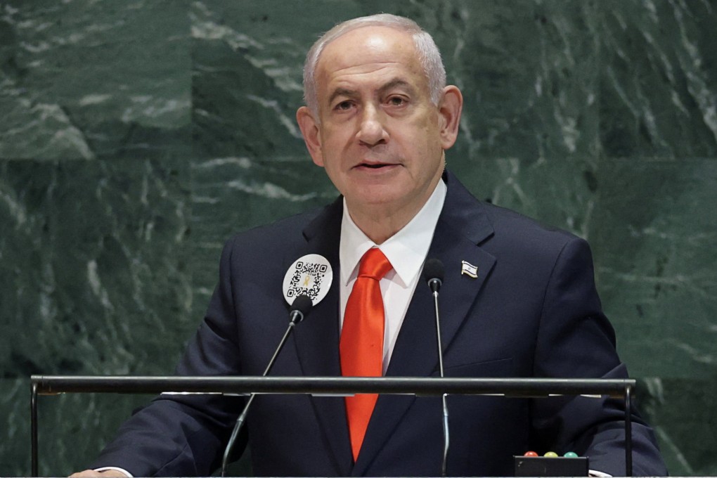 Israeli Prime Minister Benjamin Netanyahu addresses the 80th United Nations General Assembly in New York on Friday. Photo: Reuters