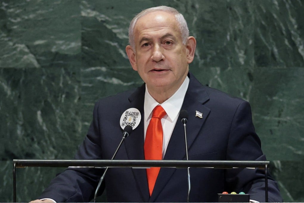 Israeli Prime Minister Benjamin Netanyahu addresses the 80th United Nations General Assembly in New York on Friday. Photo: Reuters