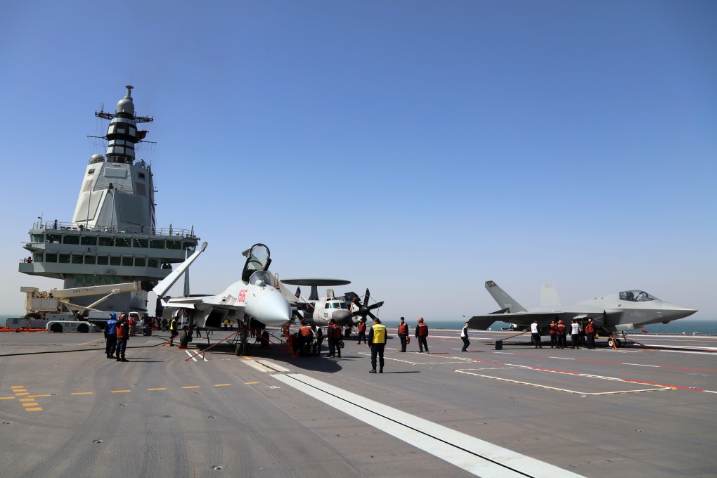 The carrier-based J-15T, J-35 and KJ-600 aircraft have completed their inaugural electromagnetic catapult-assisted take-off and landing tests on the Fujian aircraft carrier. Photo: Xinhua