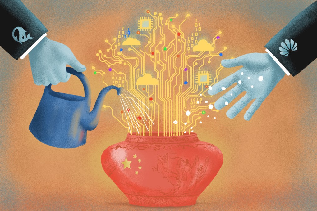 Huawei and DeepSeek have become champions of China’s AI ambitions. Illustration: Brian Wang