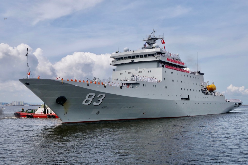 The Qi Jiguang arrives in Manila in June 2023. The PLA will open the ship and the Yimeng Shan to 11,000 members of the public next week. Photo: Xinhua