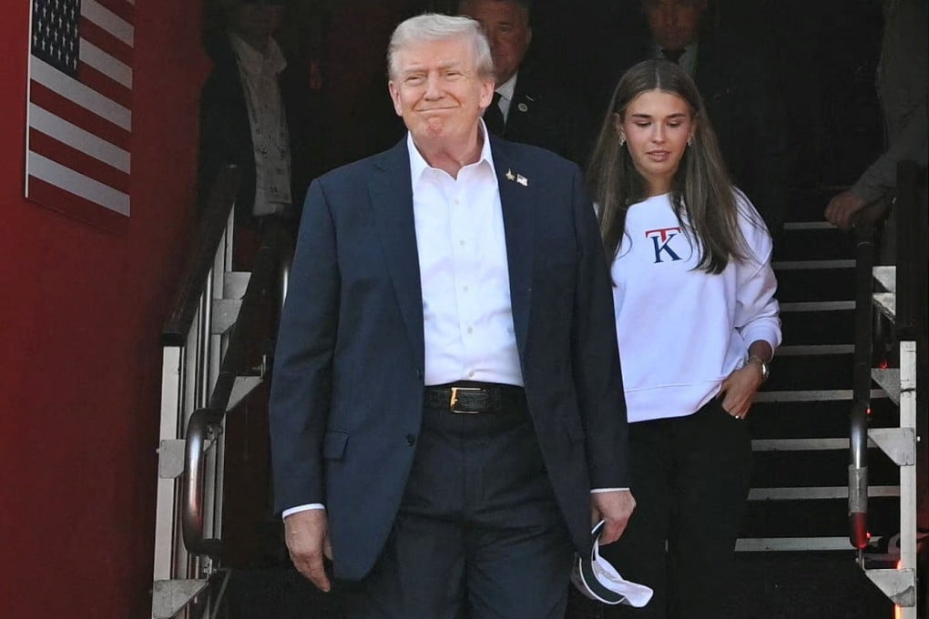 Kai Trump wears one of her sweatshirts while accompanying her grandfather, US President Donald Trump, to the Ryder Cup on Friday. Photo: Reuters