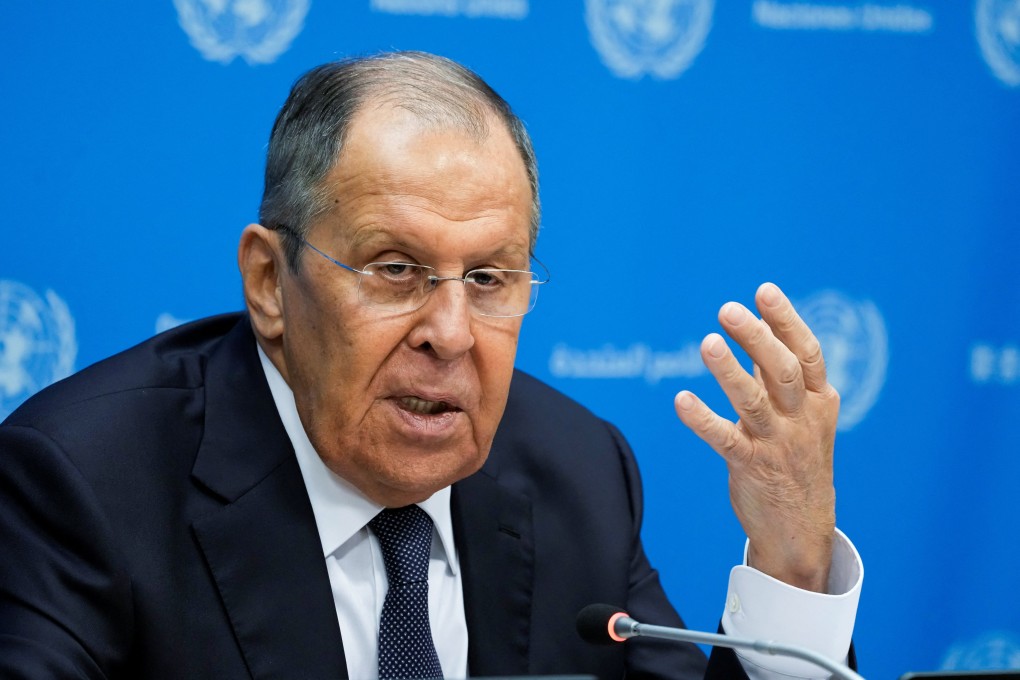 Russia’s Foreign Minister Sergei Lavrov speaks during a press conference after addressing the 80th United Nations General Assembly in New York on Saturday. Photo: Reuters