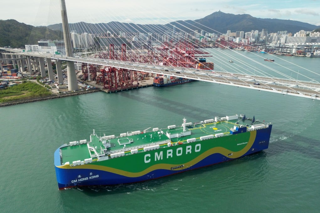 CM Hong Kong, the world’s first methanol-powered car carrier vessel, embarks on its maiden voyage from the city. Photo: Dickson Lee