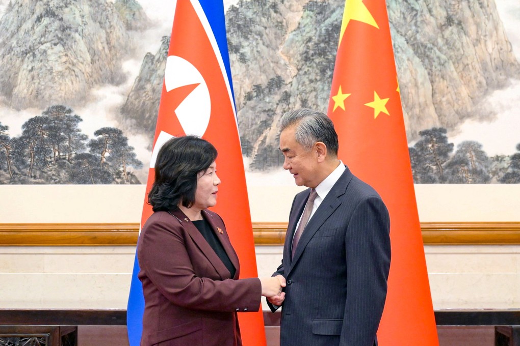 North Korean Foreign Minister Choe Son Hui (left) and her Chinese counterpart Wang Yi meet in Beijing on Sunday. Photo: Reuters