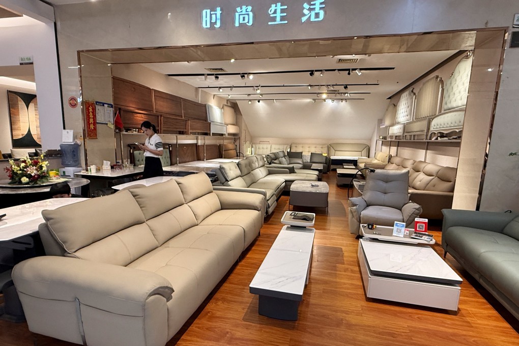 Sofas and tables are displayed inside a furniture mall in Lecong town, Foshan, Guangdong province, China. Photo: Reuters