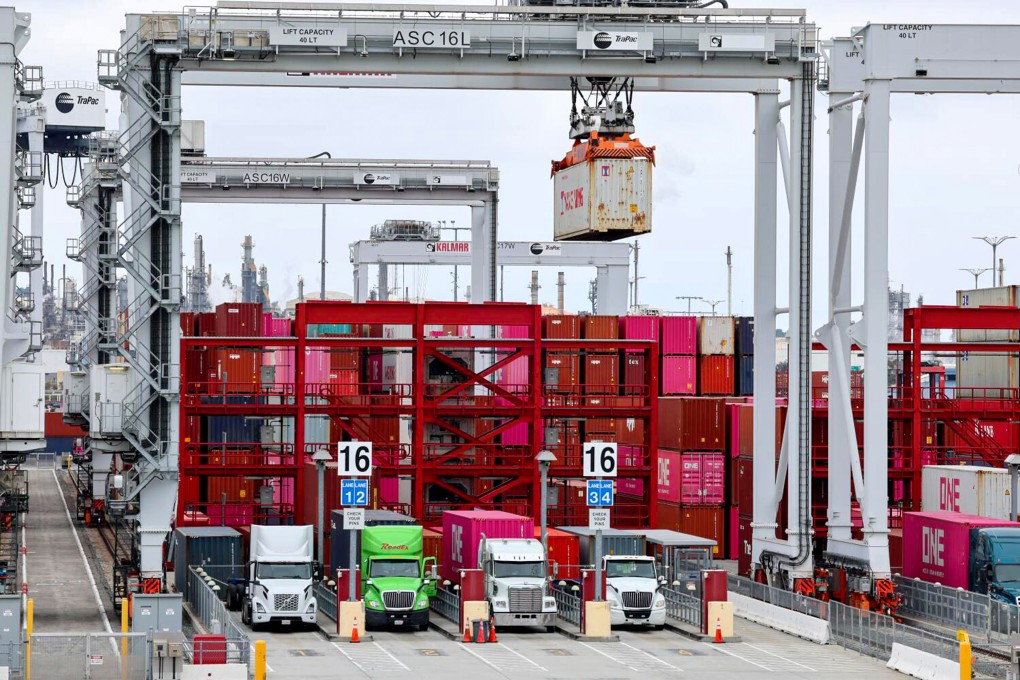 Shipping container vessels are seen at the Port of Los Angeles in May. Photo: TNS