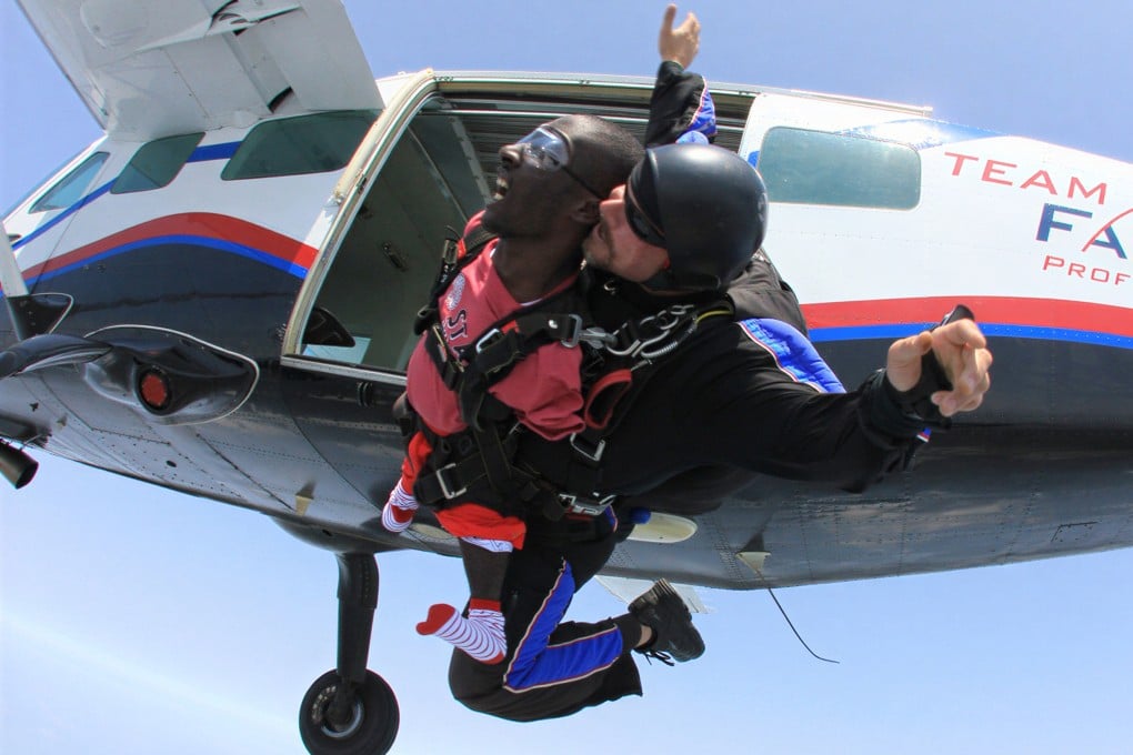 Isaac Harvey tandem skydives from 14,000 feet in the US state of Ohio in 2015. Photo: courtesy of Isaac Harvey