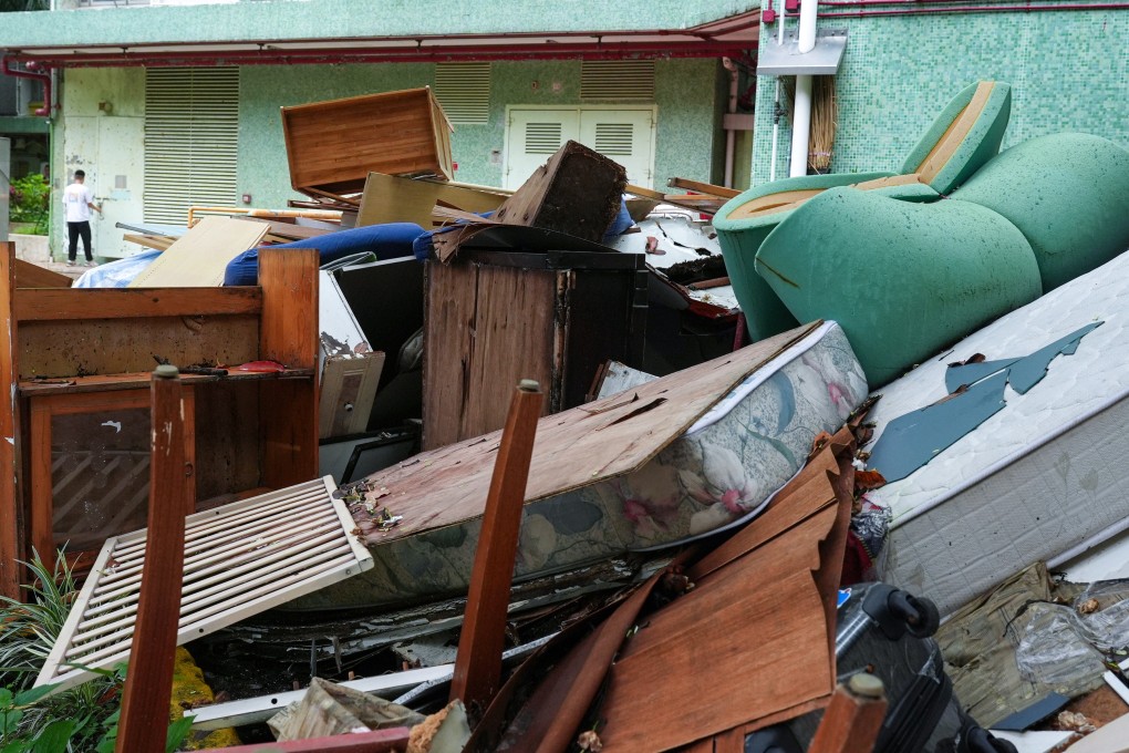 Household waste piles up at Yiu Tung Estate. The waste-charging scheme was first proposed in 2004 and passed by the legislature in 2021, before it was shelved in May last year. Photo: Eugene Lee
