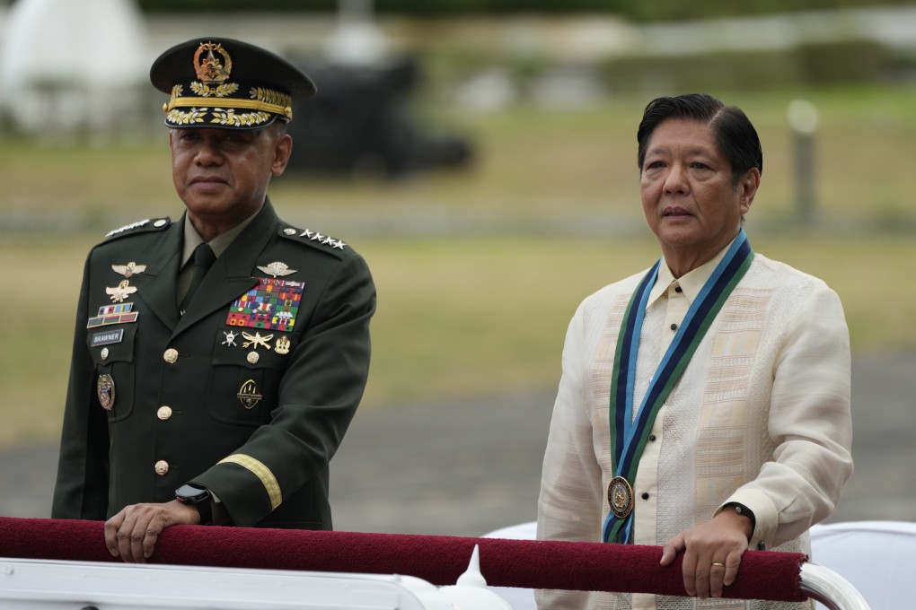 Philippine President Ferdinand Marcos Jnr (right) rides beside military chief General Romeo Brawner Jnr as he reviews troops during the 89th anniversary of the Armed Forces of the Philippines at military headquarters Camp Aguinaldo in Quezon City on December 20, 2024. Photo: AP