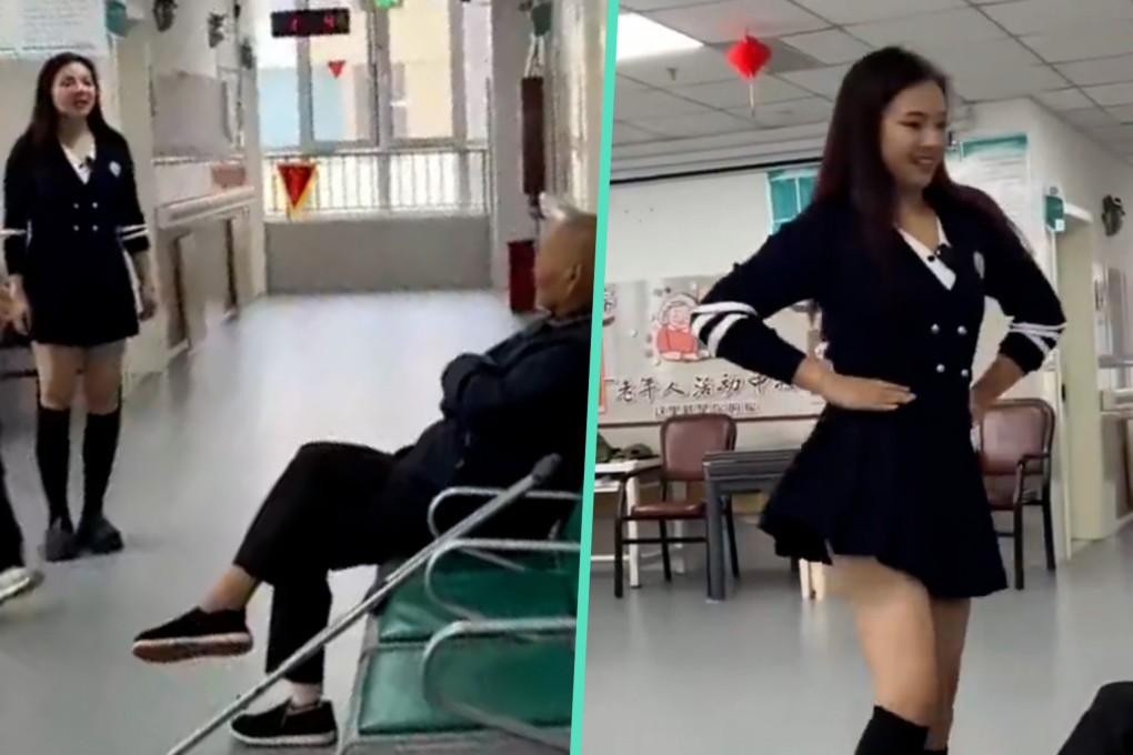 A Chinese nursing home faced backlash after posting a video of a female staff member dancing provocatively to encourage elderly residents to take their medication. Photo: SCMP composite/Douyin