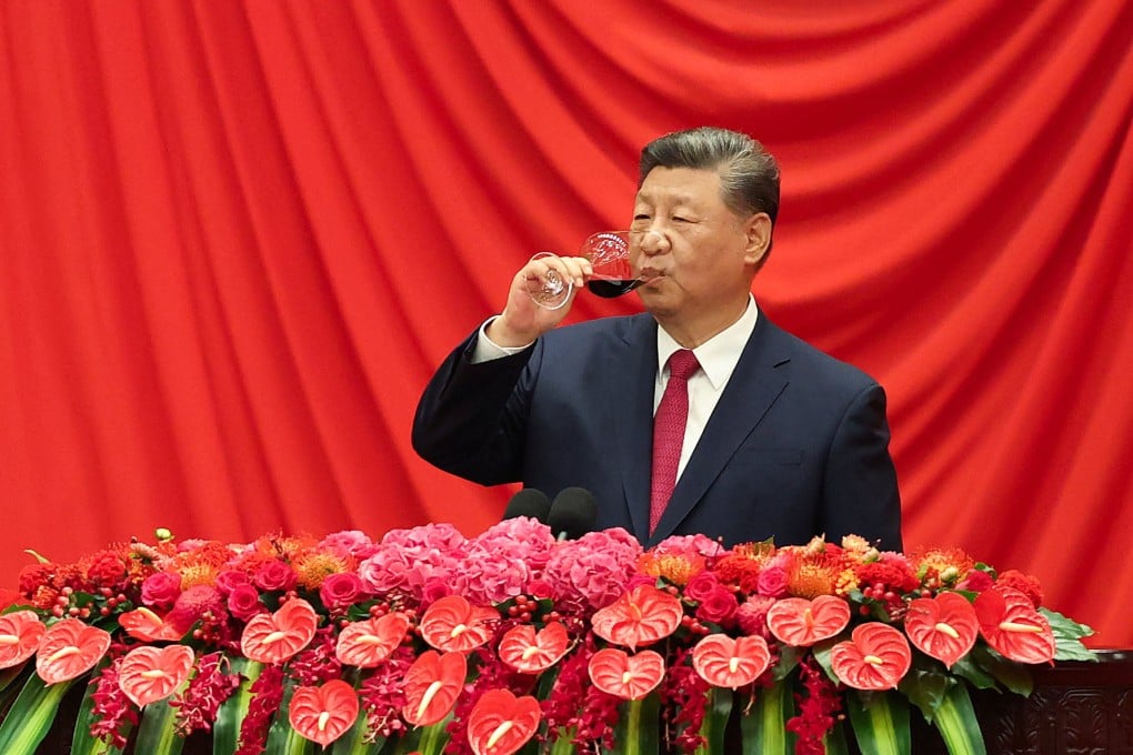 Chinese President Xi Jinping takes part in the National Day reception on the eve of the 76th founding anniversary of the People’s Republic of China at the Great Hall of the People in Beijing on Tuesday. Photo: Reuters