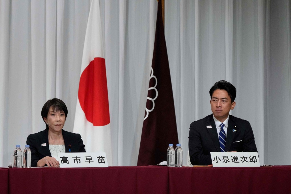 Japan’s former economic security minister Sanae Takaichi (left) and Agriculture Minister Shinjiro Koizumi currently lead the LDP leadership race. Photo: AFP