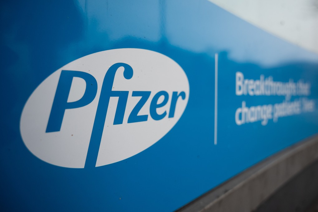 The Pfizer logo is pictured at company headquarters in Berlin in January 2021. Photo: dpa