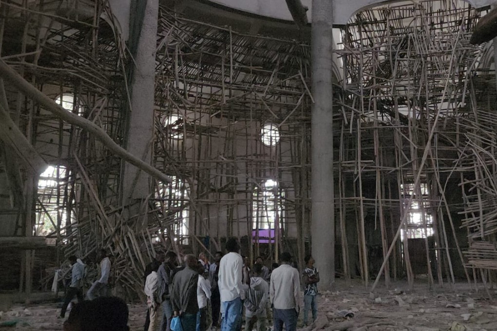 Worshippers stand inside the Menjar Shenkora Arerti Mariam Church in Arerti, Ethiopia, on Wednesday. Photo: AP