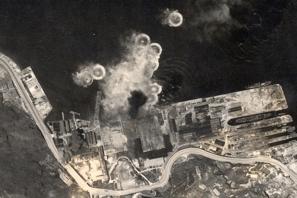 An aerial photo captures the bombing of Taikoo Dockyard on April 2, 1945. Photo: Hong Kong Baptist University