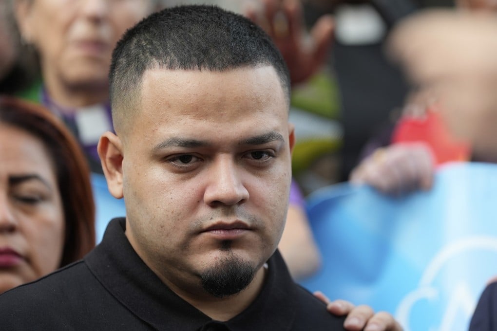 Kilmar Abrego Garcia joins supporters in a protest rally outside the Immigration and Customs Enforcement (ICE) field office in Baltimore in August. Photo: AP