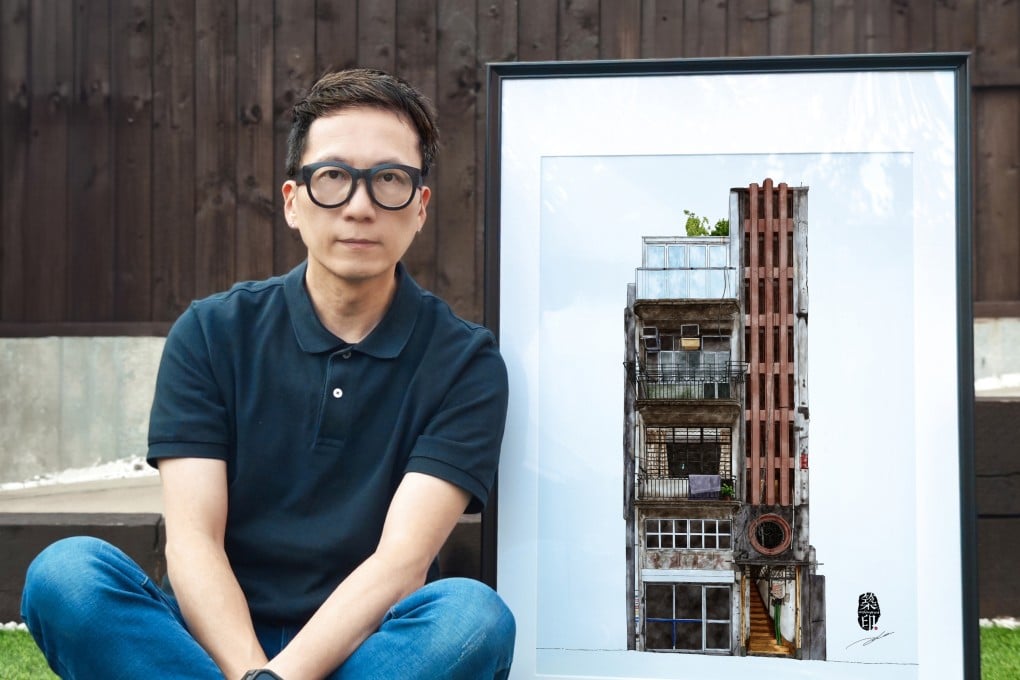 Liu Chi-leung sits next to one of his detailed drawings. Photo: Handout