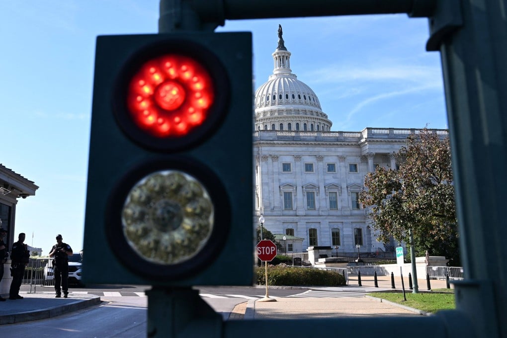 A stop light is seen at a security checkpoint outside the US Capitol building on Friday. Photo: AFP