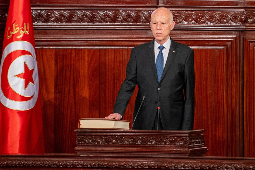 Tunisian President Kais Saied is sworn in after being re-elected in October 2024. Photo: Tunisian Presidency/AP