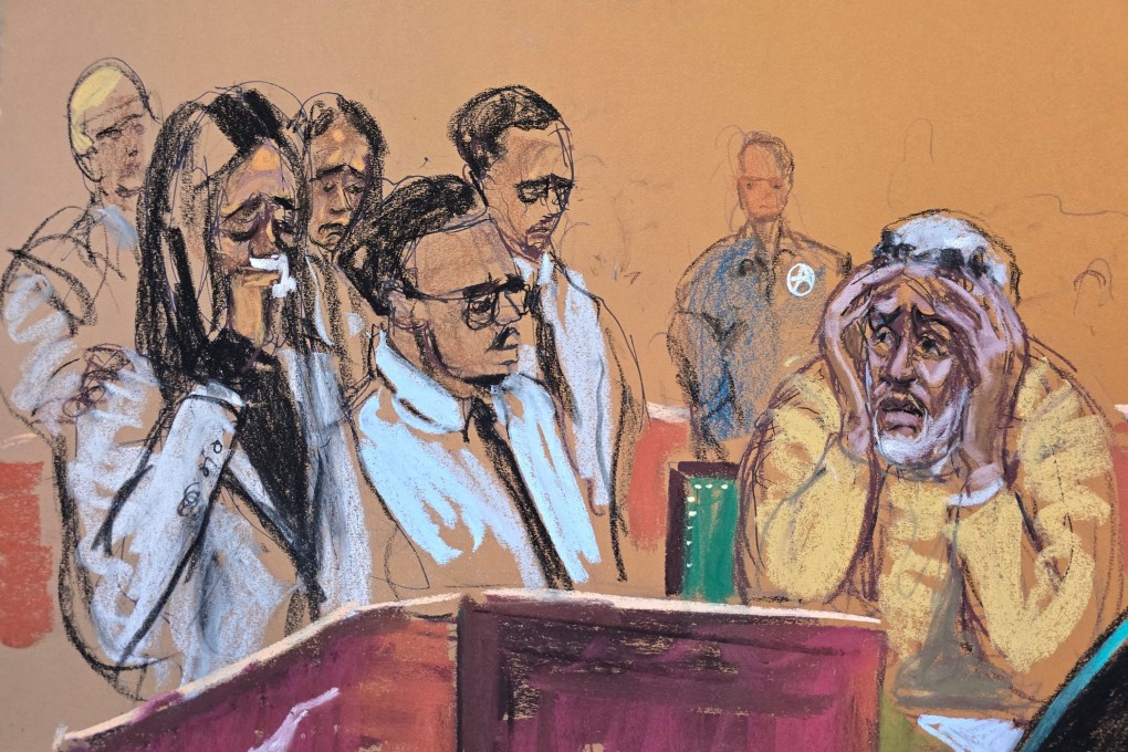 Sean “Diddy” Combs becomes emotional in court in New York on Friday. Courtroom sketch: Jane Rosenberg via Reuters