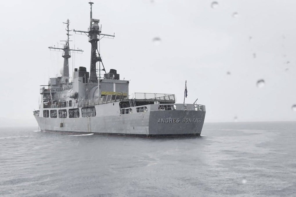This screenshot shows a Philippine navy vessel anchored at Oyster Bay naval facility in Palawan province, west of Manila. Photo: AFP