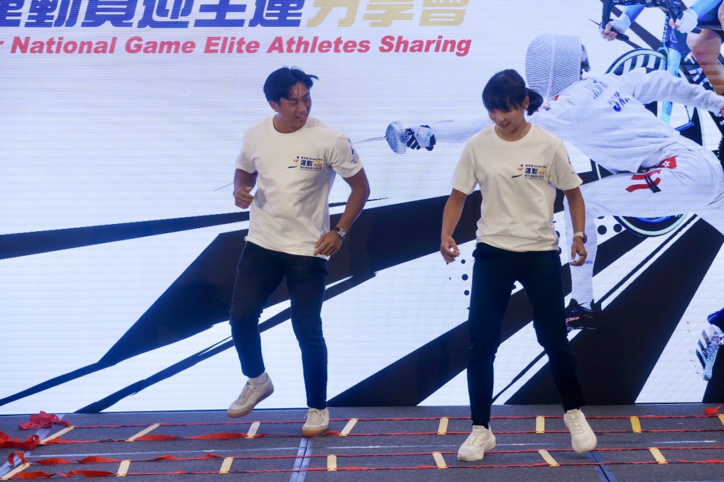 Cado Lee and Ceci Lee having fun at the National Games Elite Athletes Sharing event. Photo: Jonathan Wong