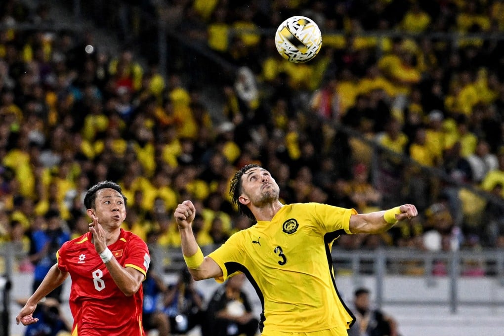 Facundo Garces (right), one of the players banned by Fifa in the eligibility controversy, in action for Malaysia in an Asian Cup qualifier against Vietnam in Kuala Lumpur in June. Photo: AFP