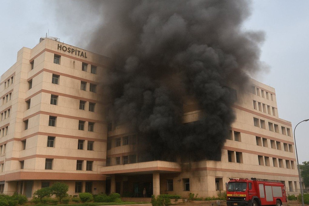 Smoke billows out from the Sawai Man Singh Hospital on Sunday. Photo: X/rajgarth_mamta1