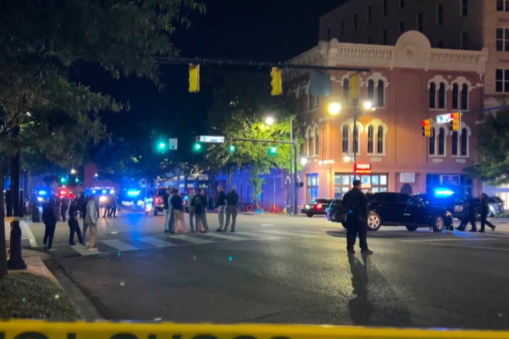 The scene after the shooting in downtown Montgomery, Alabama. Photo: WSFA via AP