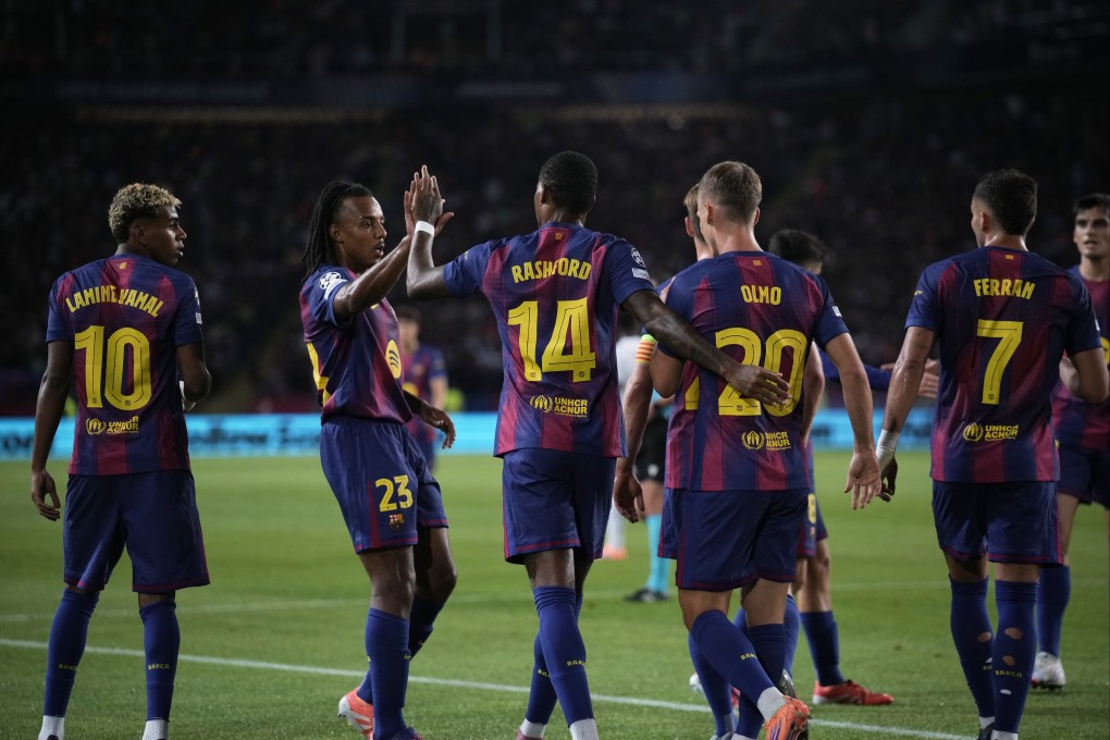 Barcelona stars (from left) Lamine Yamal, Joules Kounde, Marcus Rashford, Dani Olmo and Ferran Torres. Photo: AP
