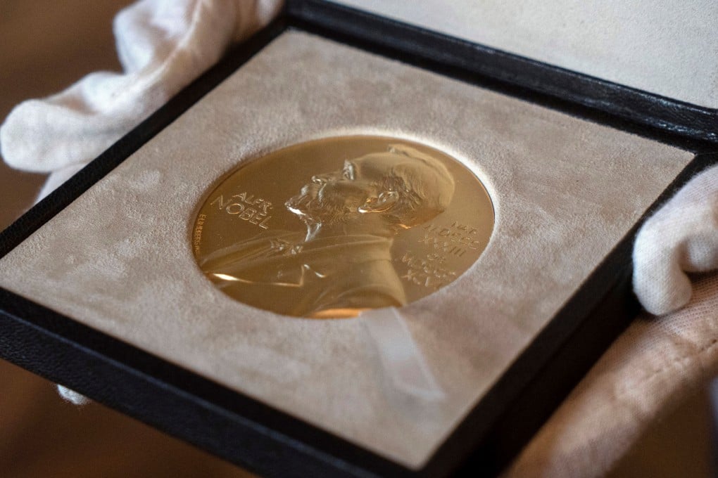 A Nobel medal is seen at the Swedish ambassador’s residence in London in 2020. Photo: AP