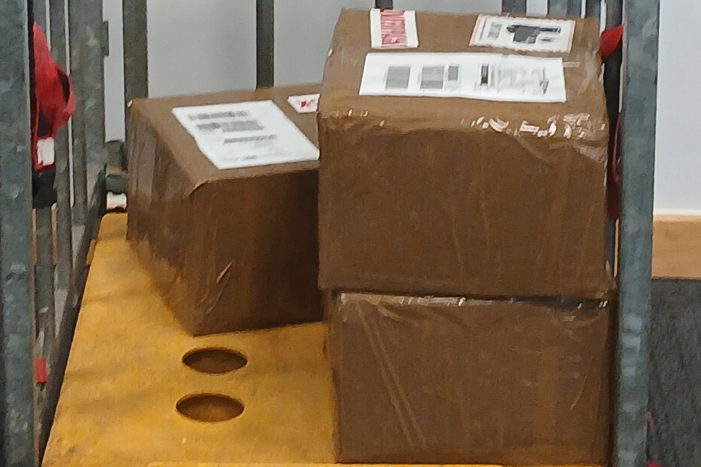 A box bound for Hong Kong containing about 1,000 iPhones was discovered in a London warehouse. Photo: Handout