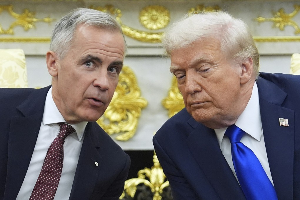 US President Donald Trump (right) and Canadian Prime Minister Mark Carney meet in the Oval Office on Tuesday. Photo: AP