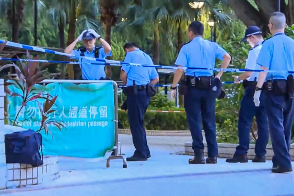 Police cordon off the area in Tin Shui Wai Park, where the dead woman was found. Photo: Cable TV news
