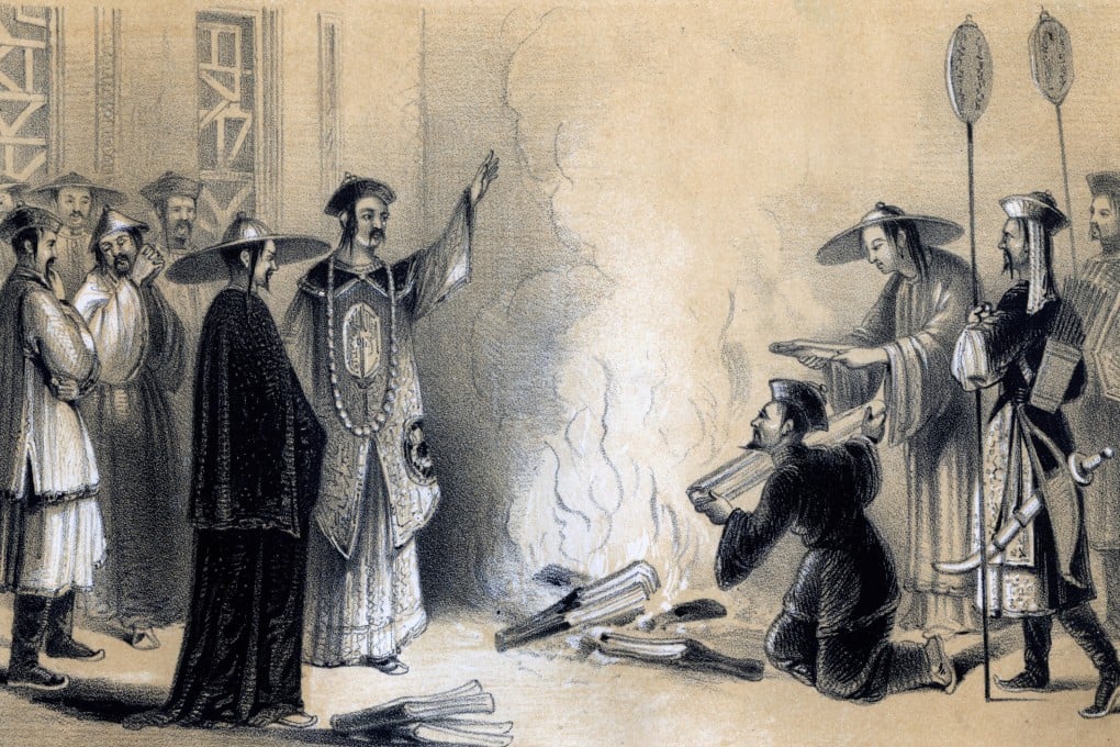 An illustration shows the burning of Confucian letters opposing the Legalism of the Qin dynasty under the rule of Qin Shi Huang. The emperor also ordered the execution of hundreds of Confucian scholars by burying them alive. Photo: Bridgeman via Getty Images