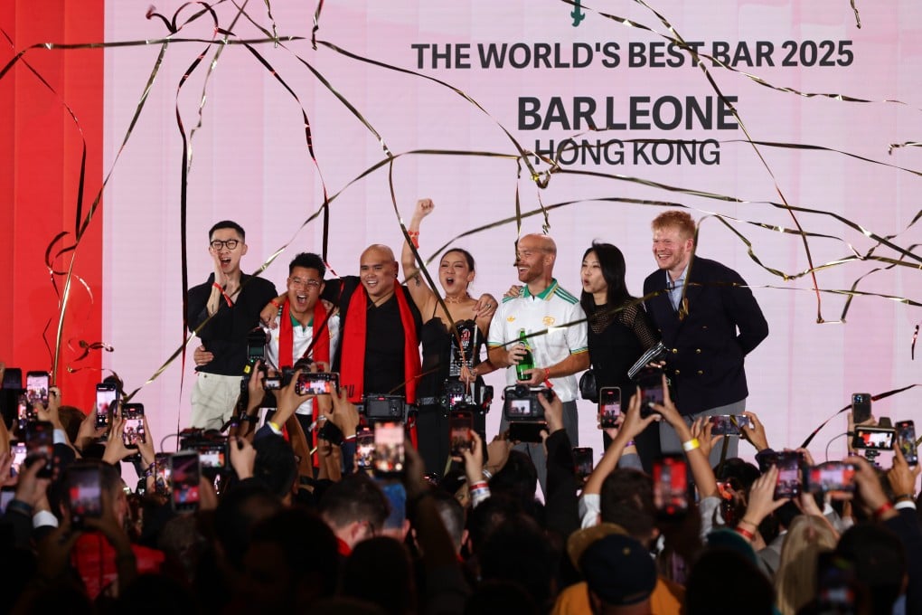 The team from Hong Kong’s Bar Leone accepts the award for the World’s Best Bar 2025 from The World’s 50 Best Bars at a ceremony in Hong Kong on Wednesday. Photo: Dickson Lee