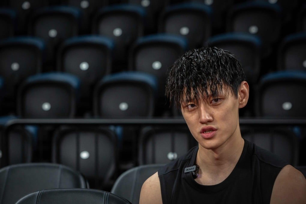 The Brooklyn Nets’ Zeng Fanbo talks to media at the Venetian Arena in Macau on Thursday. Photo: AFP